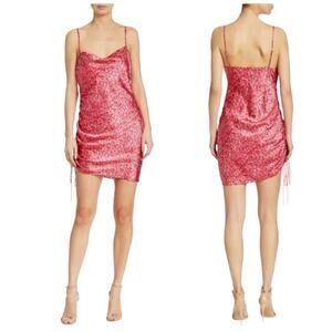 CINQ a SEPT Astrid Floral Dress Ditsy Satin Ruched Asymmetric Mini Pink 0 NWOT
